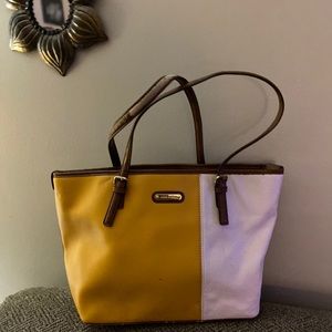 Large yellow, brown and white , Anne Klein tote.